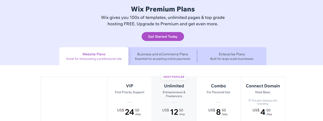 wix pricing